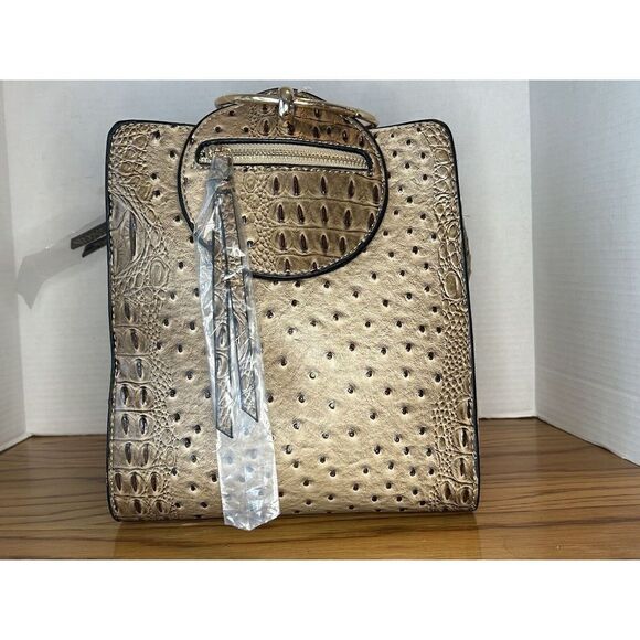 VERSONA Women’s Nude Faux Leather Faux Crocodile Textured Purse Handbag Tote Bag - Picture 1 of 9